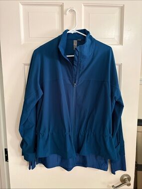 Women's “ Lighting Blue” Zip-Up workout Jacket with Cinch Waist